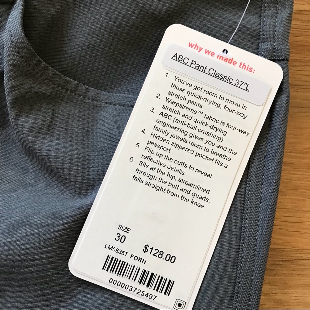NWT LULULEMON ABC PANT SIZE 30 FOG HORN GREY MENS - Picture 3 of 6